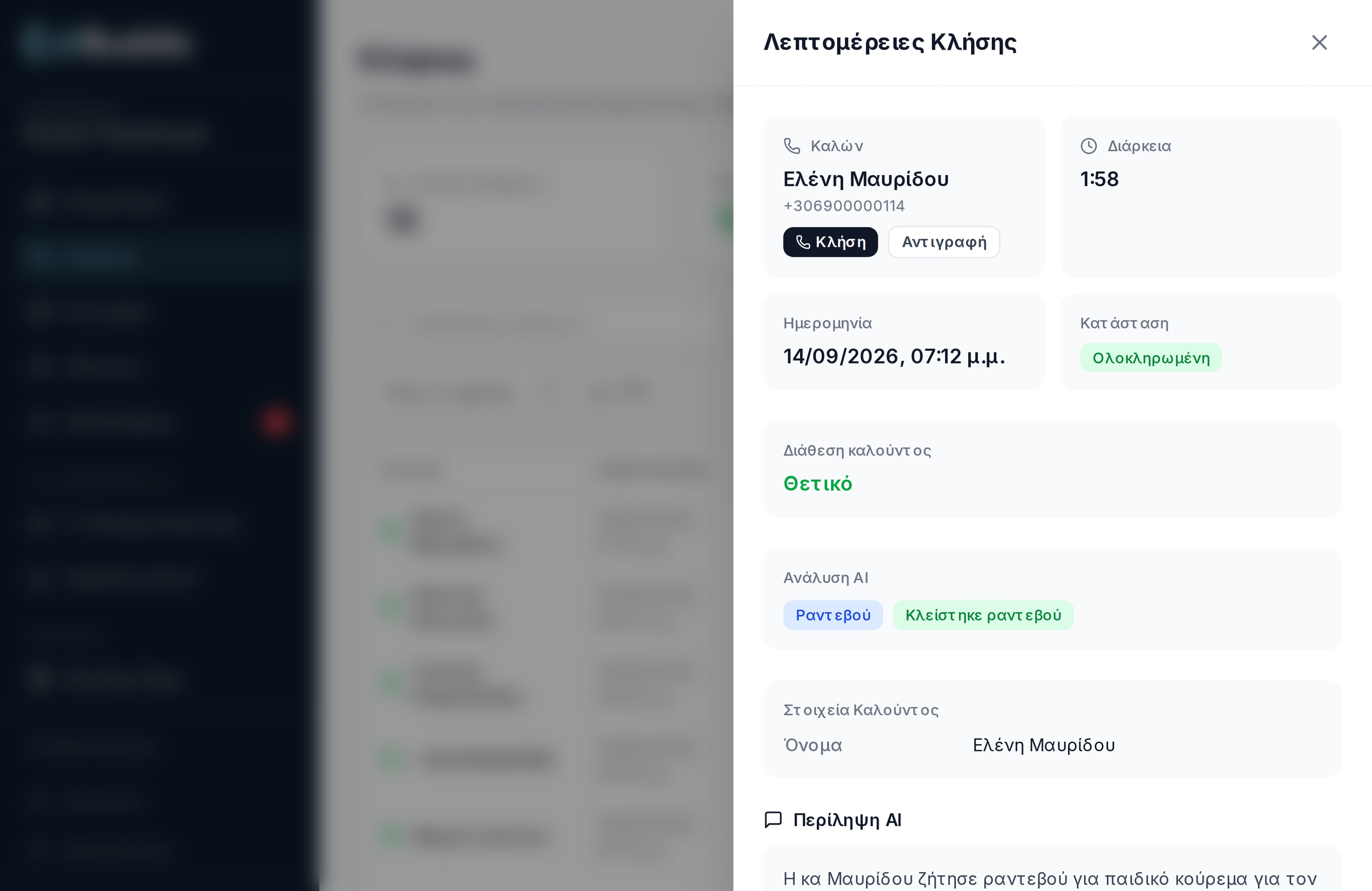 Λεπτομέρειες κλήσης με περίληψη AI